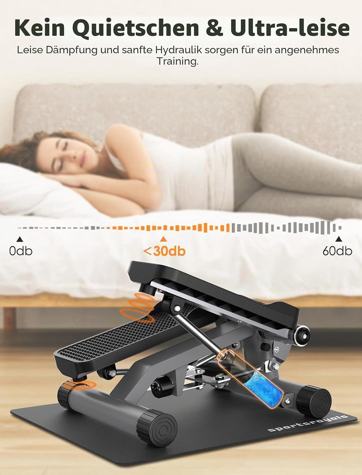 Sportsroyals Up-Down-Twister Stepper für Zuhause,Mini Stepper 150kg mit Power Ropes& LCD Display，Hom