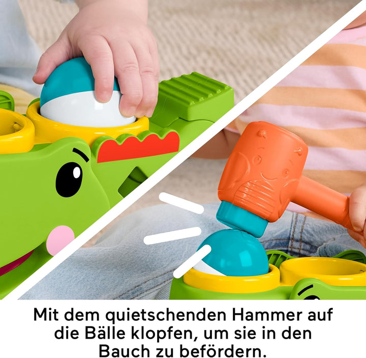 Fisher-Price Babyspielzeug Sitz- und Klopf-Rolligator, Krabbelaktivität mit Hammer und 3 Bällen zur