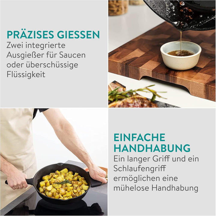 Navaris Gusseisenpfanne - 30cm Eingebrannte Pfanne Gusseisen Induktion - Emailliert - Cast Iron Pan,