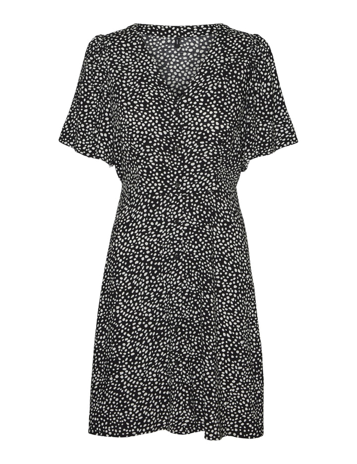 VERO MODA Damen Viskose Mini-Kleid Kurzarmkleid VMAlba M Black/Aop:joey Dot, M Black/Aop:joey Dot