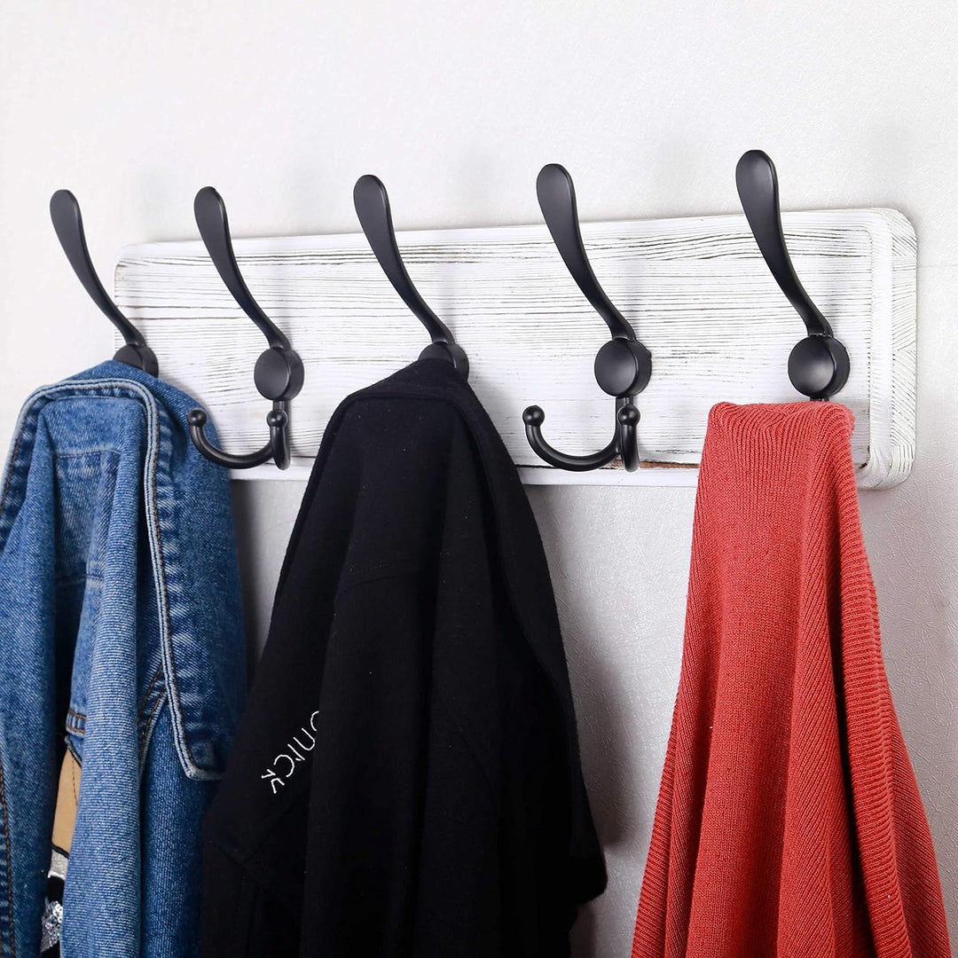 SKOLOO Garderobenleiste Holz, Vintage, Stabile Kleiderhaken Wand mit 5 Dreifachhaken, 2er-Pack, zum