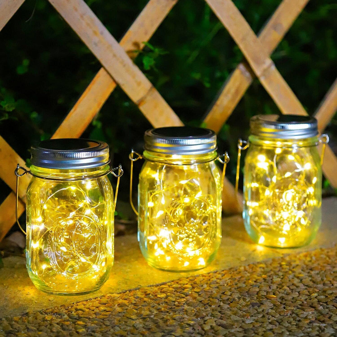6 Stück Solarlampen für Aussen - 30 LED Solar Mason Jar Licht Wetterfest Solar Laterne Hängend Solar
