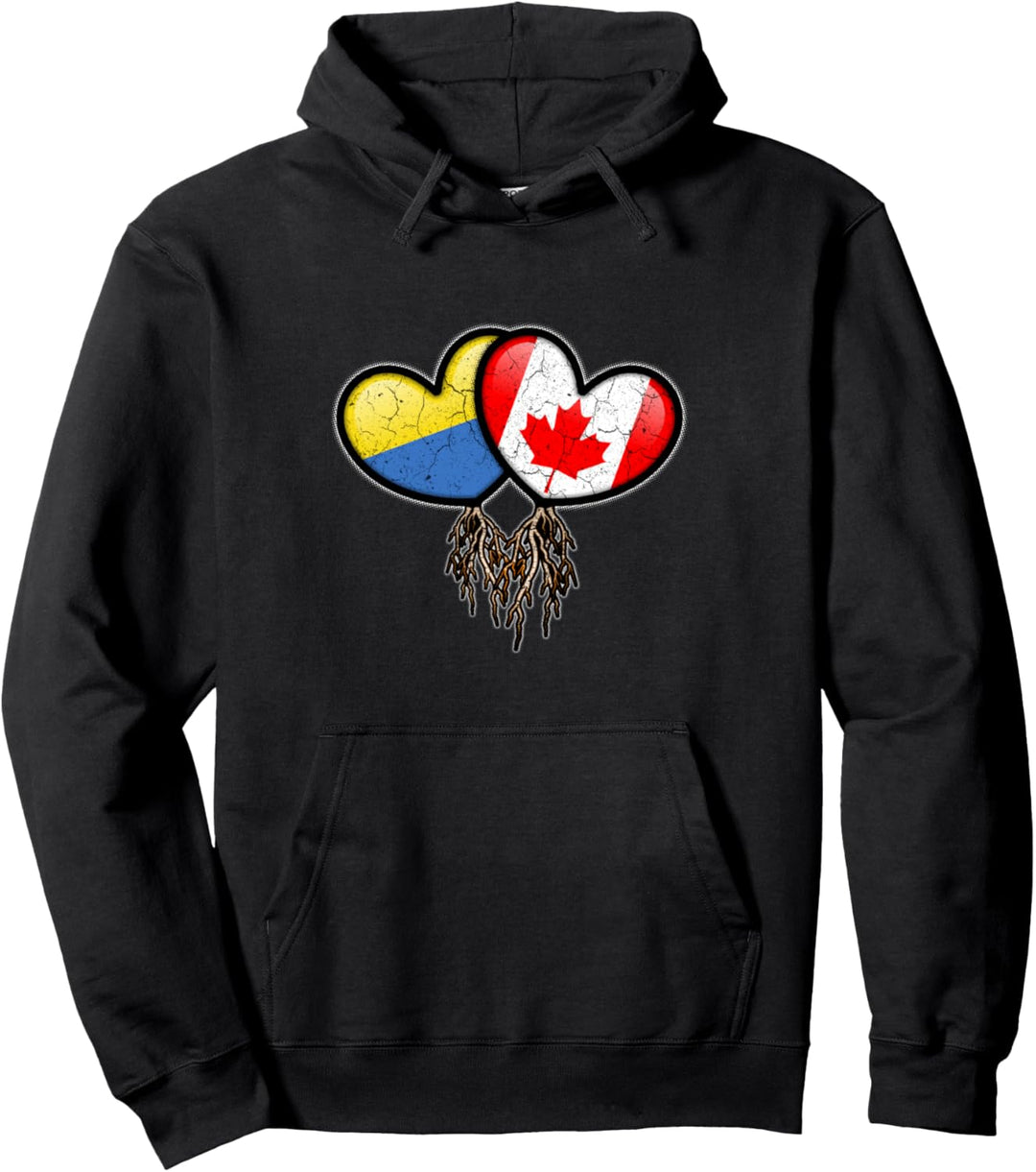 Ukrainische kanadische Flaggen im Inneren von Herzen mit Wurzeln Pullover Hoodie