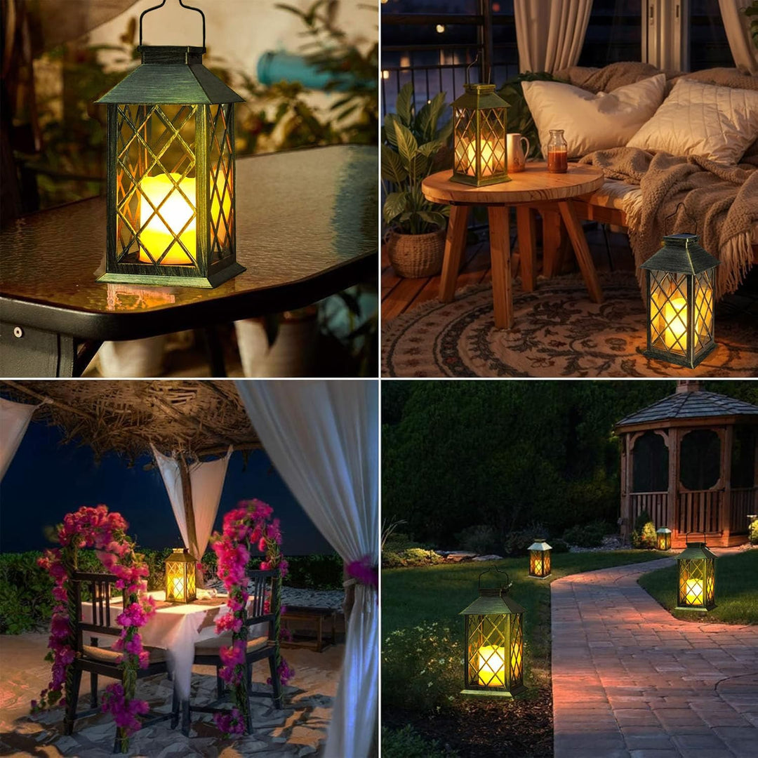 Yowin Solarlaterne für Aussen 35cm Grosse Solarlampen Garten mit Flammeneffekte Kerze, Gewalztes Gla