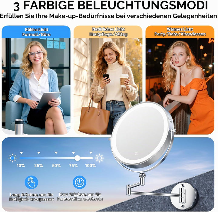 Aumxir 9" Kosmetikspiegel mit Beleuchtung, 5000mAh Wiederaufladbar Doppelseitig 1X/30X Schminkspiege