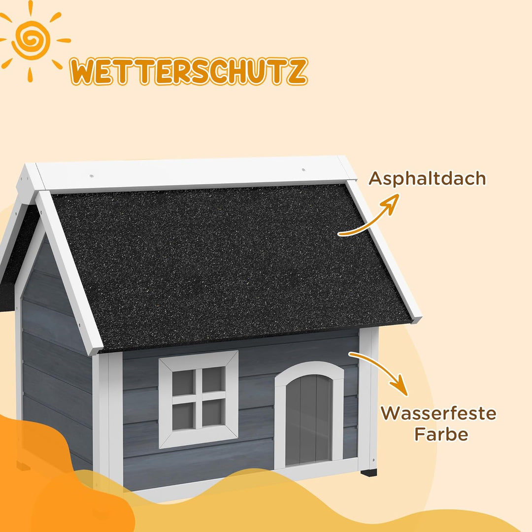 PawHut Katzenhaus aus Holz Winterfest Katzenhöhle für Draussen, Wetterfest Katzenhütte mit Aufklappb
