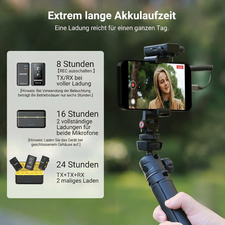 NEEWER CM28 PRO Drahtloses Lavalier Ansteckmikrofon System mit Ladekoffer 48KHz 16 Bit Unkomprimiert