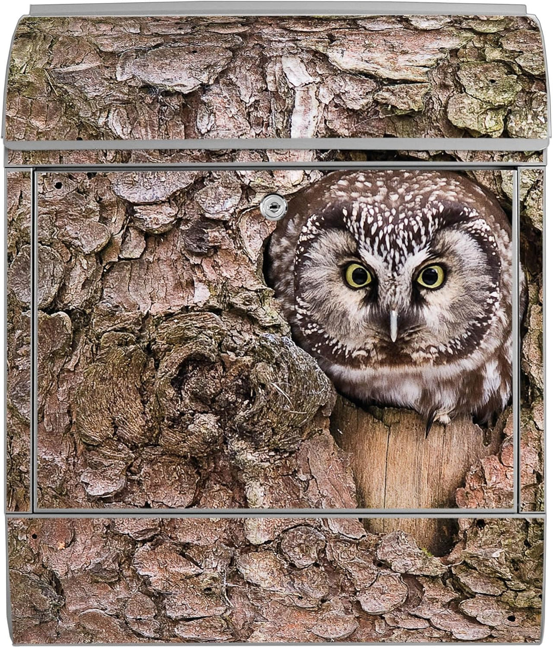 banjado® Design Briefkasten mit Motiv Eule 39x47x14cm &amp; 2 Schlüssel - Briefkasten Stahl Silber mit Z