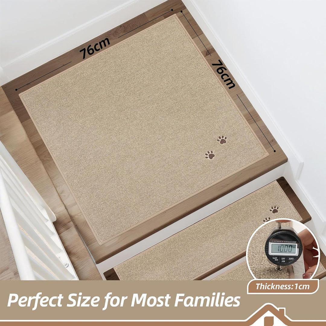 BEQHAUSE Treppeneckmatten Stufenmatten Innen rutschfest, 76X76cm, Beige | Maschinenwaschbare Treppen