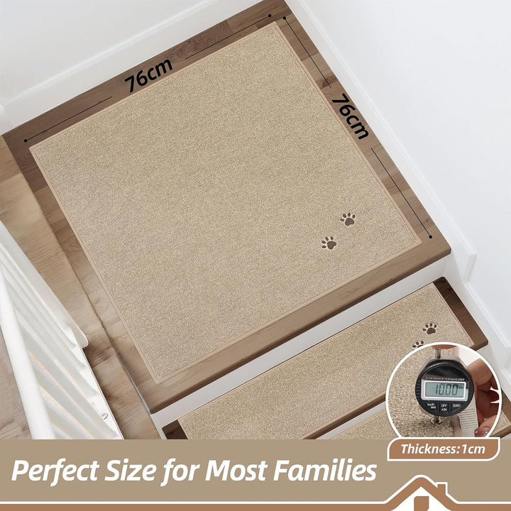 BEQHAUSE Treppeneckmatten Stufenmatten Innen rutschfest, 76X76cm, Beige | Maschinenwaschbare Treppen