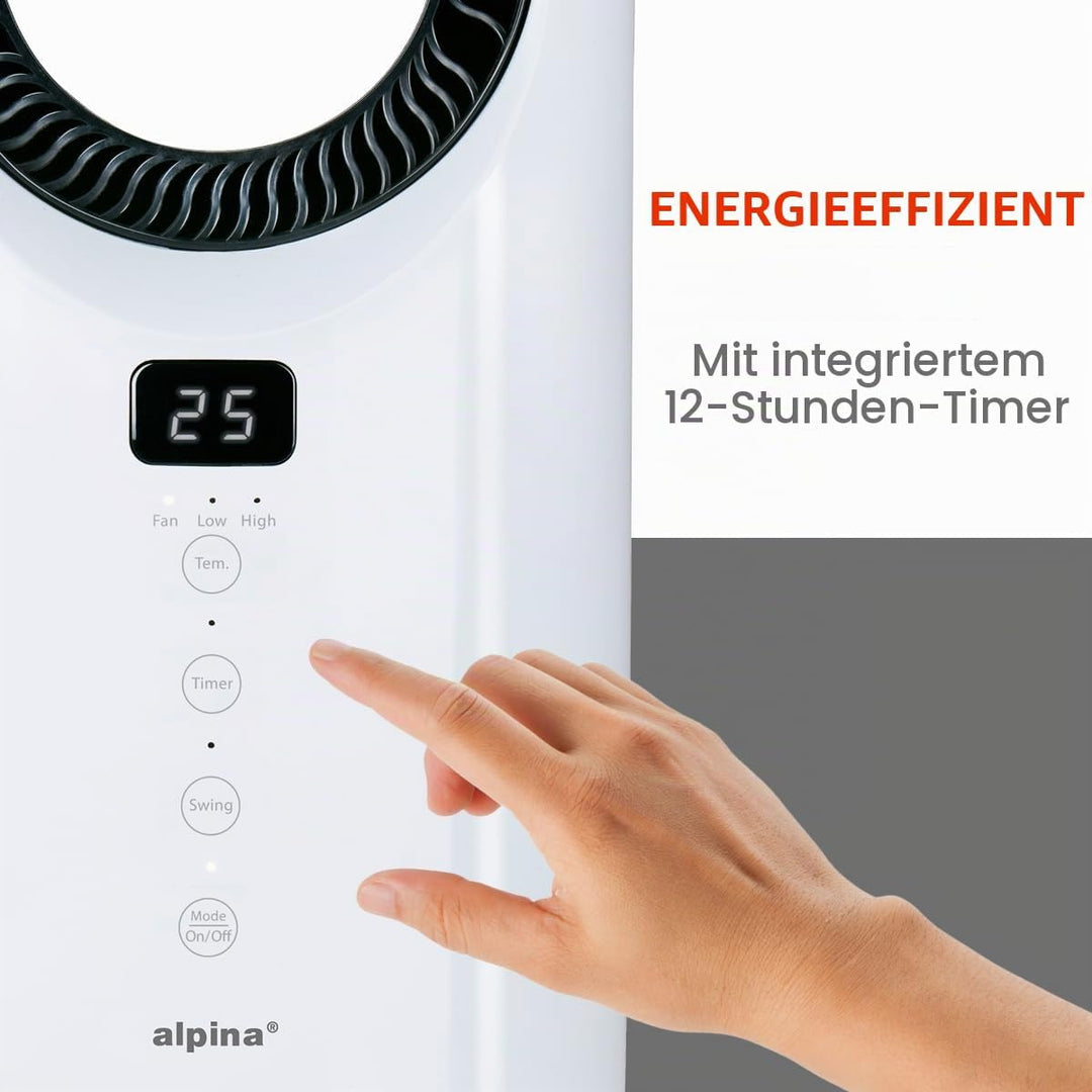 alpina Elektrischer Heizlüfter und Ventilator 1500W – Keramik Heizkörper mit Timer und Fernbedienung