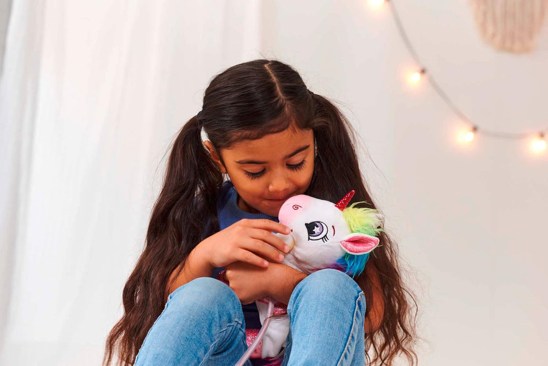 Simba PetZoo Rainbow Unicorn, Spielzeug Haustier, mit Regenbogen-LED Kabelsteuerung, Sounds, läuft,