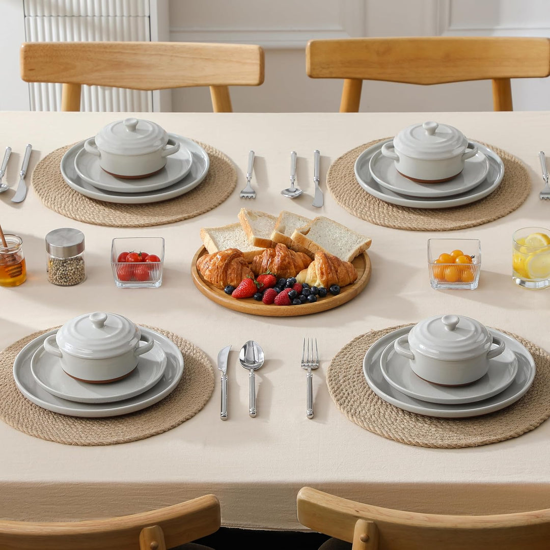 MALACASA Mini Cocotte Set 440 ml, 4 Stück Auflaufform Klein aus Steingut mit Deckel und Griffen, für