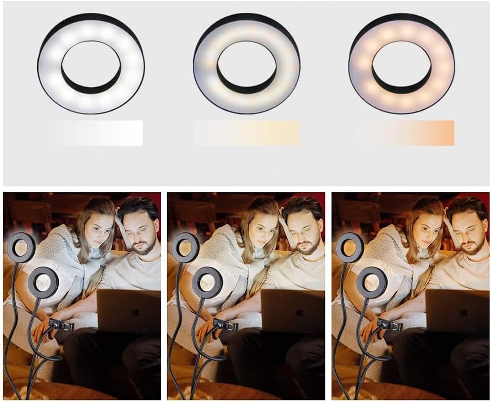 Selfie Ringlicht, LED Fülllicht Dual Lampenkopf mit Handy Clip 9cm 3 Farb Fernbedienungs Ringlicht k