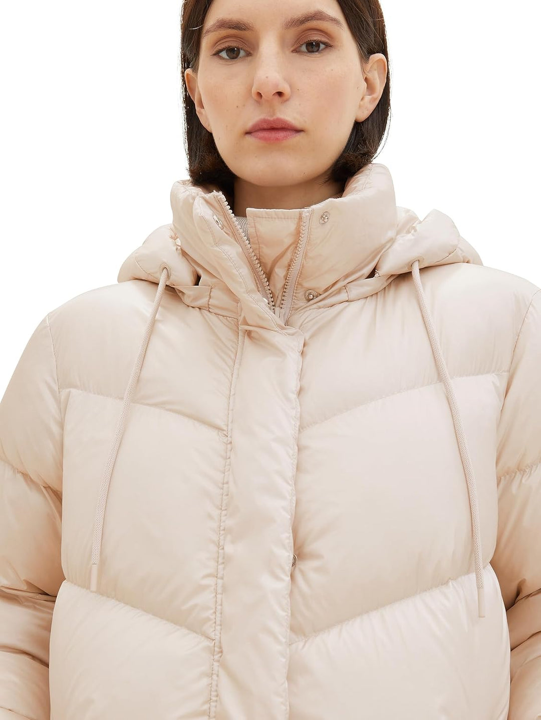 TOM TAILOR Damen Recycled Down Puffer Mantel mit abnehmbarer Kapuze M 16339 - Clouds Grey, M 16339 -