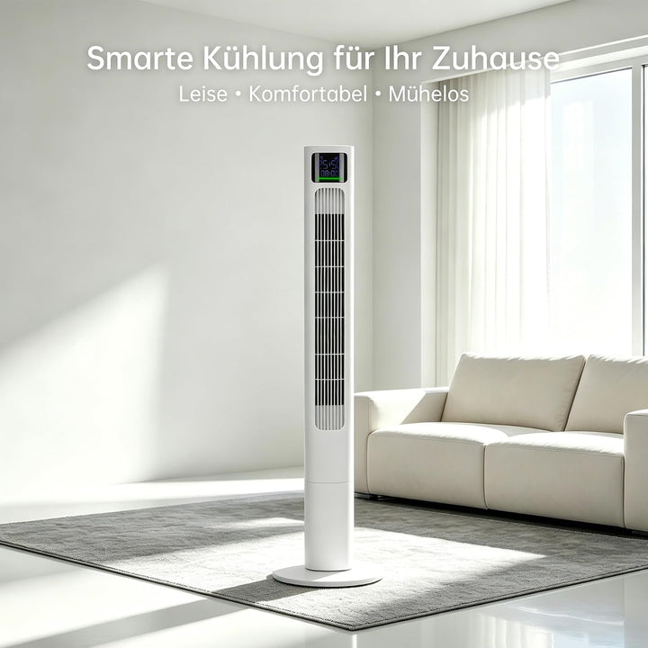 PHILODECO Turmventilator 115 cm, leiser Standventilator mit Fernbedienung mit 50W, 90° oszillierend,
