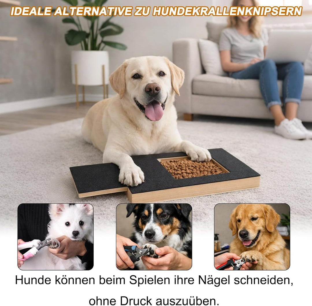 Krallenschleifer für Hunde - 35x25x3cm Kratzbrett Hund mit Leckerlibox, 2 Stücke Schleifpapier, Stre