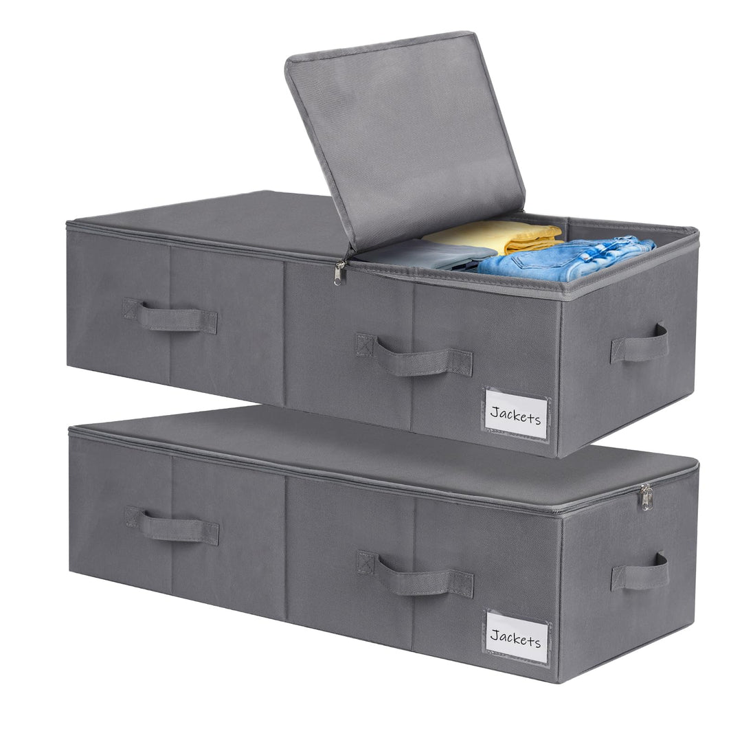 Lannvan Unterbettkommode,2 Stück Unterbett Aufbewahrungsbox mit Deckel 70L,faltbare design mit 4 Ver