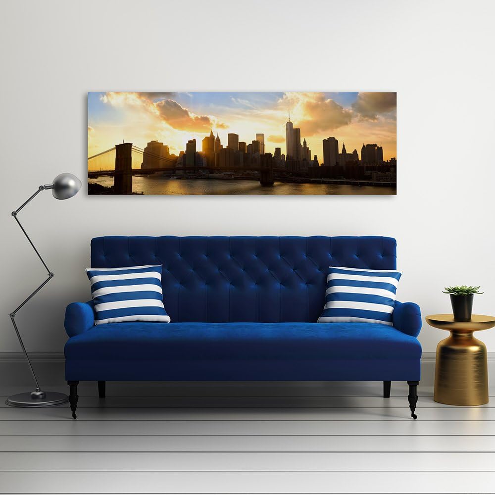 Feeby Frames, Leinwandbild, Bilder, Wand Bild, Wandbilder, Kunstdruck 30x90cm, WOLKENKRATZER, GEBÄUD