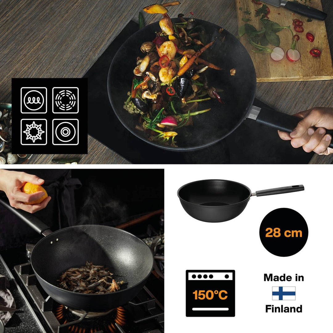 Fiskars Wokpfanne, Ø 28 cm, Füllmenge: 4,5 Liter, Für alle Kochfelder geeignet, Aluminium/Kunststoff