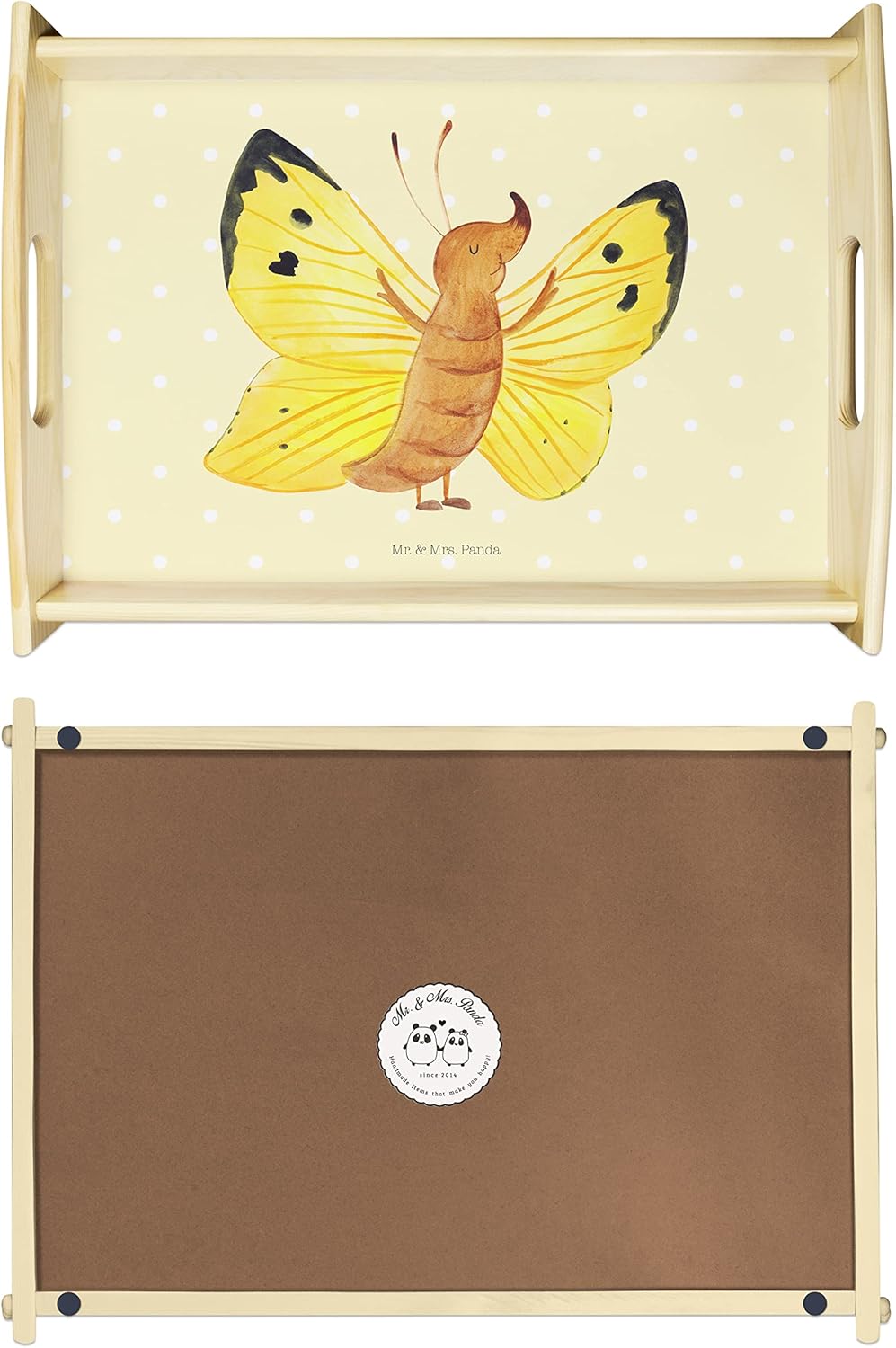 Mr. & Mrs. Panda Küchentablett Schmetterling Zitronenfalter - Geschenk, Holztablett, Fakten, Liebe,