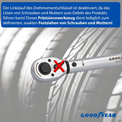 Goodyear Premium Drehmomentschlüssel, Einstellbar von 42 bis 210 Nm, Antrieb 1/2" Vierkant, inkl. Ve