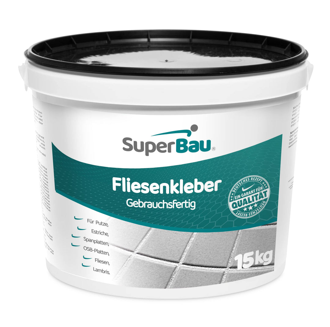 SuperBau Gebrauchsfertiger Kleber - Dispersionskleber für Fliesen - Flexmörtel Weiss für Terrakotta