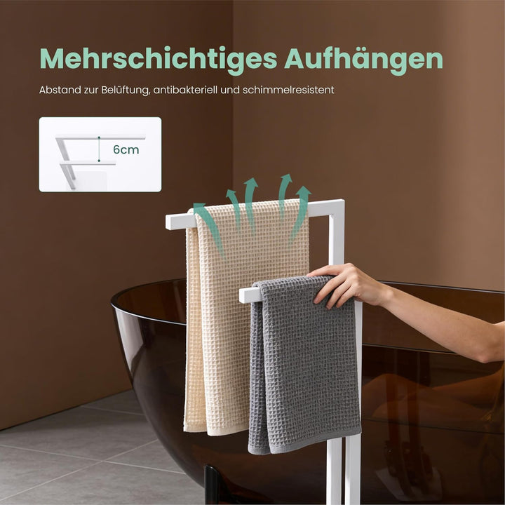 Mai & Mai Handtuchhalter stehend mit 2 Stangen, Handtuchständer ohne Bohren aus Edelstahl, freistehe