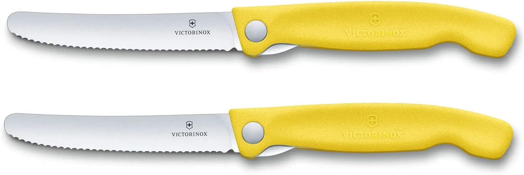 Victorinox 2-tlg Swiss Classic Faltbares Gemüsemesser/Tafelmesser Set, Wellenschliff gelb Gelb Duo P