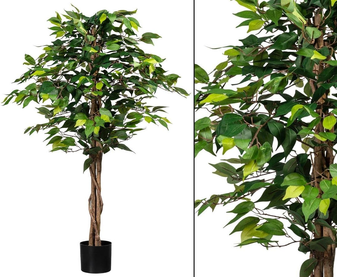 kunstpflanzen-Discount.com Ficus Kunstbaum 125cm mit 654 grüne Blätter und Naturstämme - Künstlicher