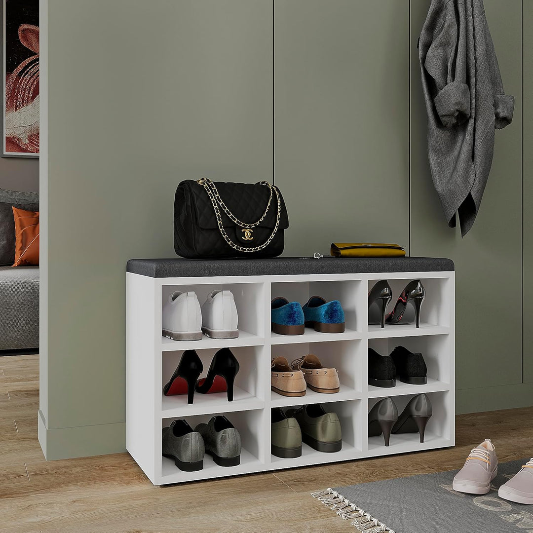 KOMTO Schuhbank mit Sitzfläche - Schuhregal Weiss 80 x 50 x 30 cm Schuhschrank mit Sitzbank Flur Ban