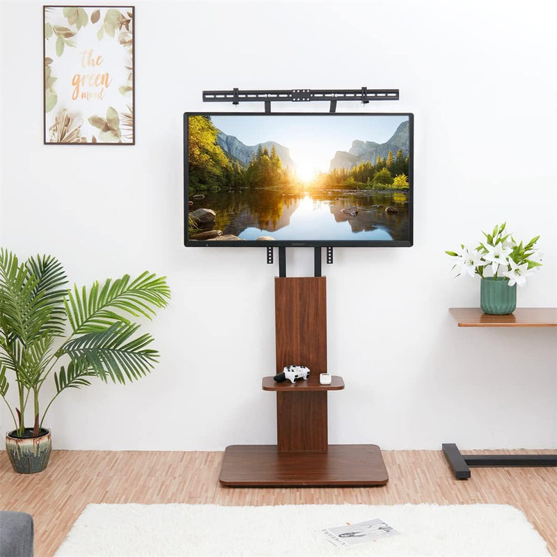 unho TV Ständer Holz, TV Standfuss Höhenverstellbar Fernseher Halterung mit Ablage Universal für 32”