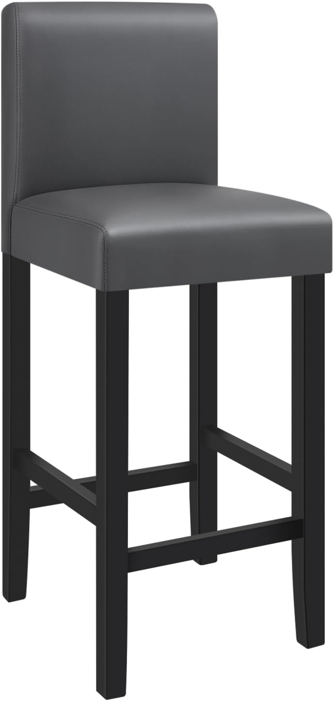 WOLTU Barhocker 2er Set, mit Lehne, Massivholz+Kunstleder, Grau | Barstuhl mit Fussstütze, Bistrostu