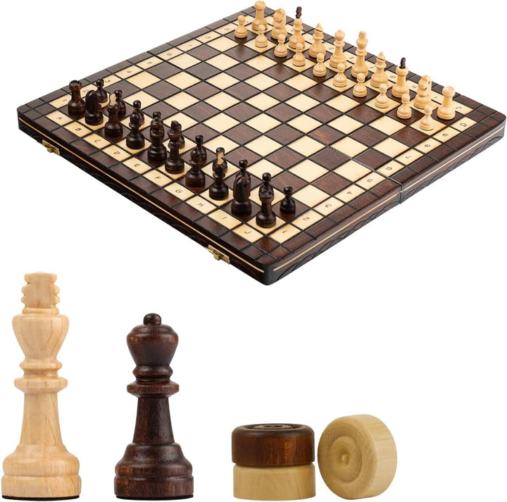 2in1 CAPABLANCA Schach und Dame Spiel | Master of Chess | Schachbrett Holz Hochwertig 40 cm | Reise