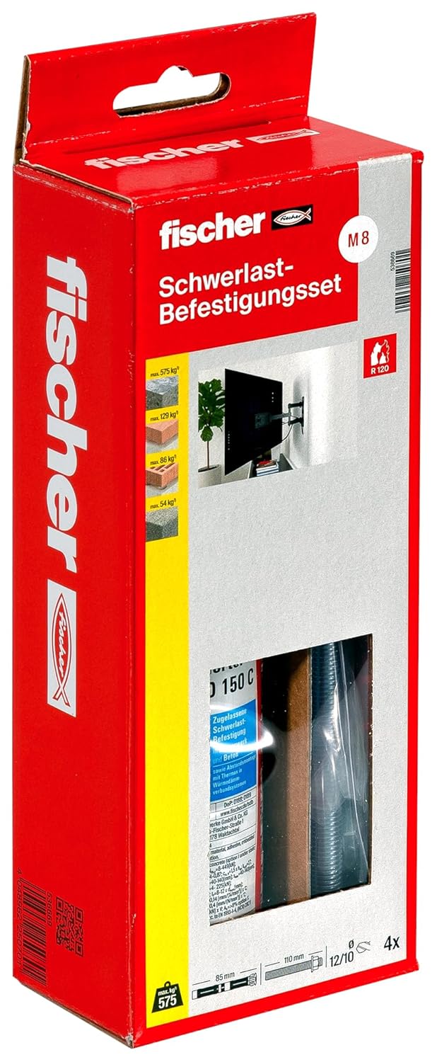 fischer Schwerlast-Befestigungsset 150 C mit Ankerstange M 8, Befestigungssystem für den Innenbereic