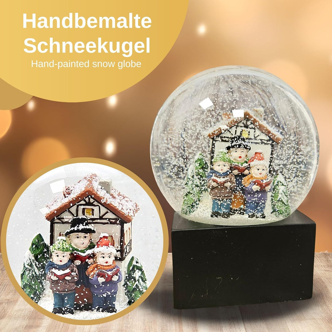 Schneekugel Weihnachtsspaziergang Weihnachtssinger Sockel schwarz eck, Pure-Line, Durchmesser 100mm
