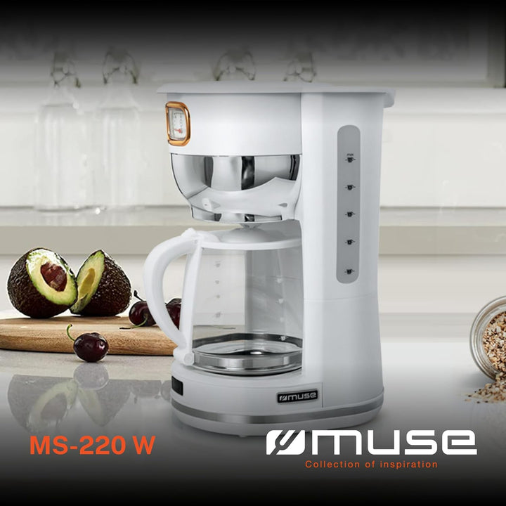 MUSE Kaffeeautomat MS-220 W | mit Glaskanne, analoge Anzeige für Warmhaltung, 10 Tassen Fassungsverm