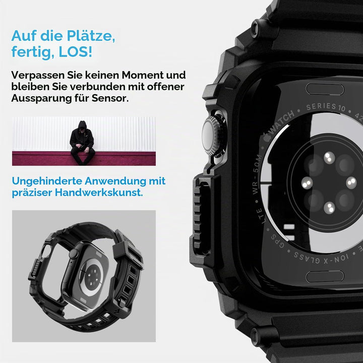 Spigen Rugged Armor Pro Hülle mit Armband Kompatibel mit Apple Watch 11/10 42mm (2025/2024) Schwarz,