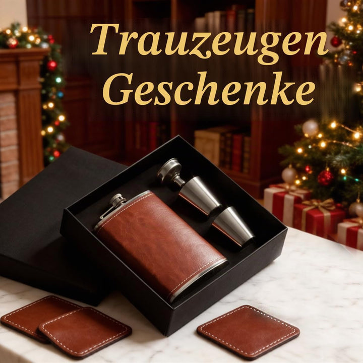Eiarrnp 8oz Braun Leder Klein Flachmann für Männer Frauen Leckenschutz Flachmann Set for Whiskey Vod
