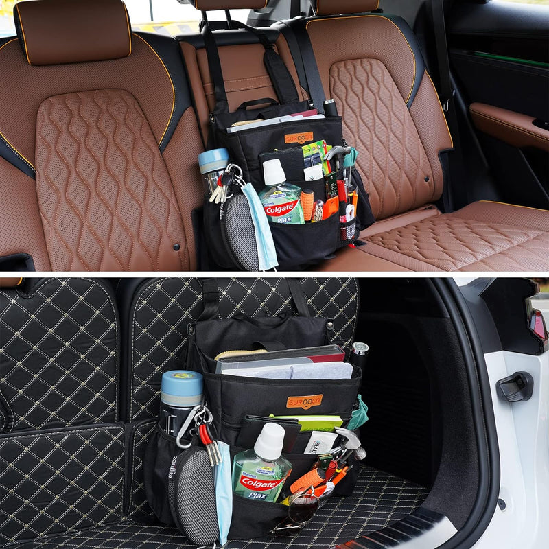 SURDOCA Car Front Seat Organiser, Car Seat File Organiser with Laptop Storage Stabilising Side Strap