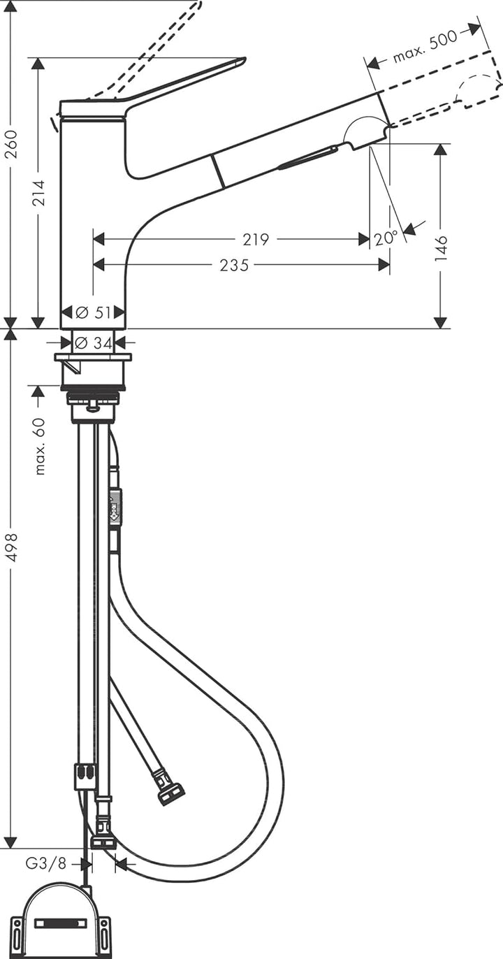 hansgrohe Küchenarmatur Zesis M33, Wasserhahn Küche mit Auslauf Höhe 150 mm, 150° drehbar, ausziehba