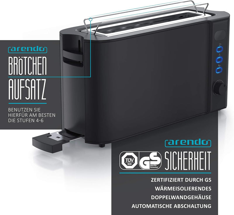 Arendo - Toaster Langschlitz 2 Scheiben - Defrost Funktion - 1000 W - Doppelwandgehäuse - Integriert