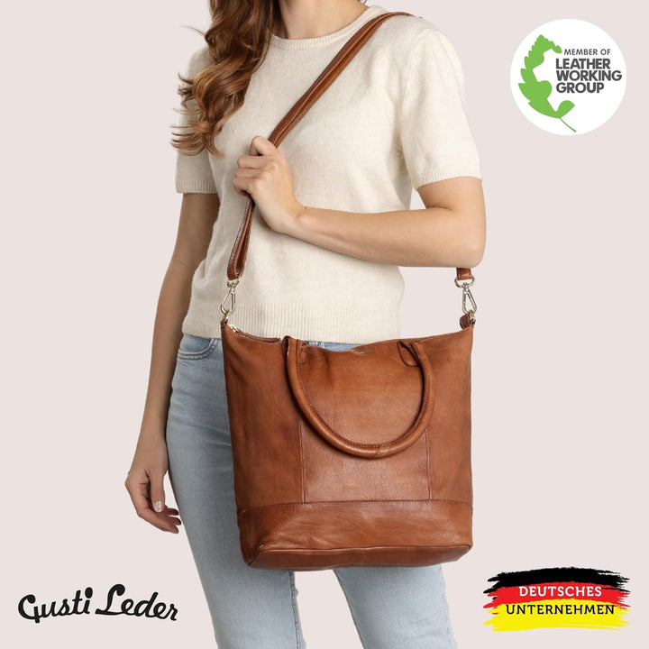Gusti Shopper Leder - Mia Handtasche Damen Arbeitstasche Braun, Braun