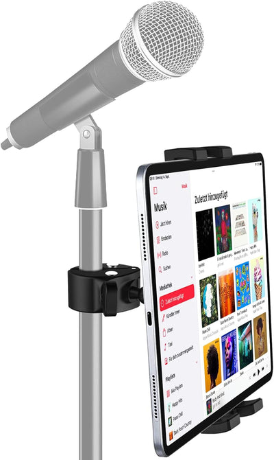 woleyi Tablet Mikrofonständer, Mikrofon Musikstand Lenker Tablethalterung [360°Drehbar & Stabil] für