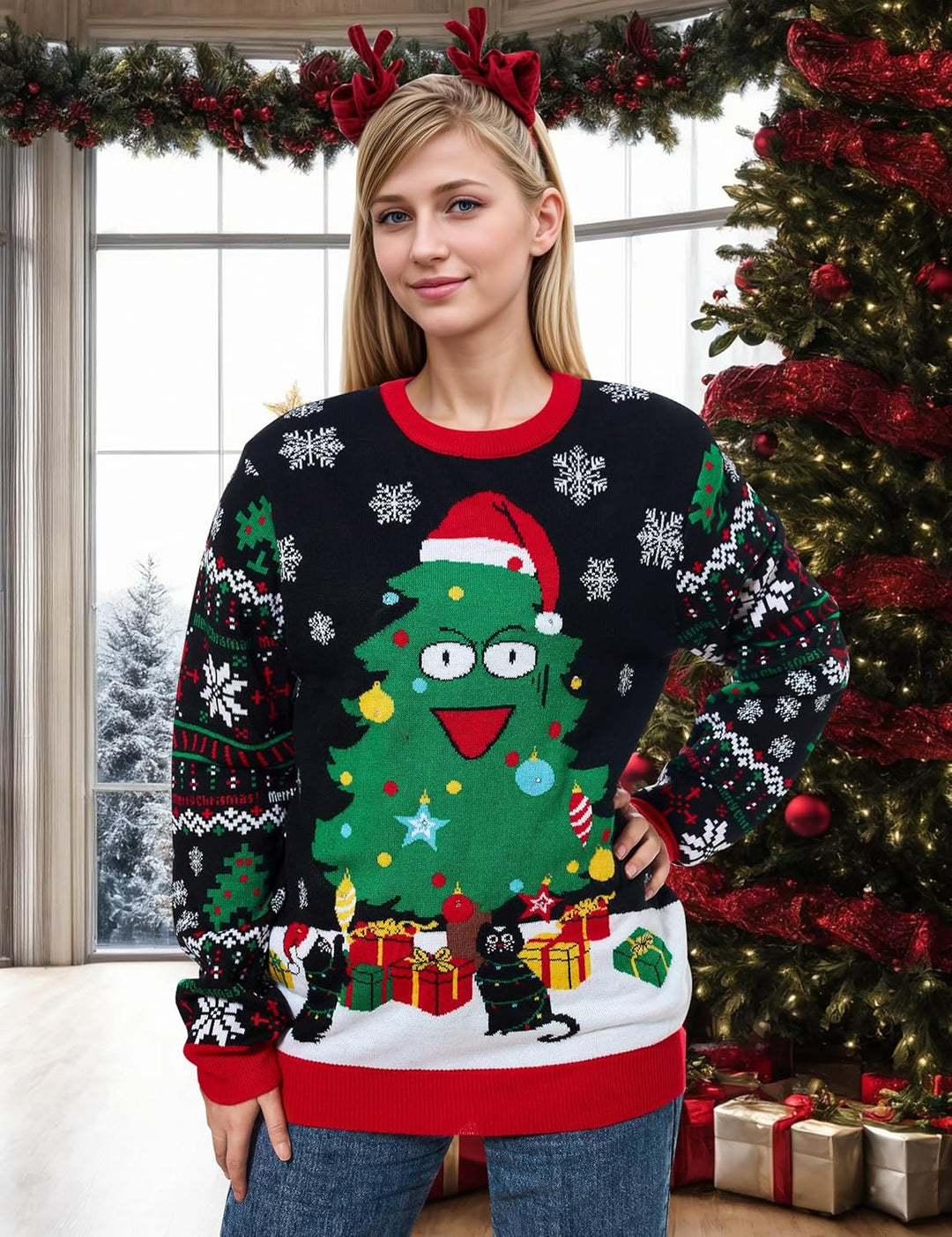 Belovecol Unisex Weihnachtspullover LED Ugly Christmas Sweater Pullover Langarm Strickpullover XL Ch