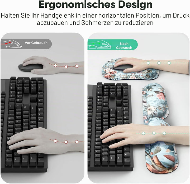 TECKNET Mauspad mit Handauflage, Mousepad und Tastatur Handgelenkauflage Set aus ergonomischem Gedäc