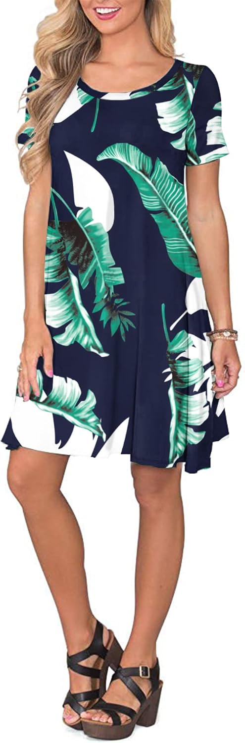 AUSELILY Damen Kleider Sommer Kurzarm Shirtkleider Kurz Sommerkleider Leicht Freizeitkleid mit Tasch