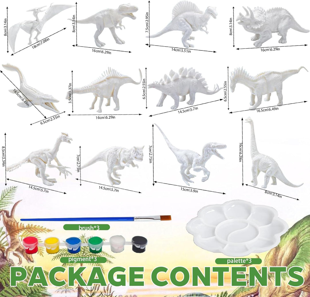 3D Dinosaurier Malset 12 Grosse Dinosaurier+18 Farben+3 Paletten+3 Pinsel Dino Geburtstag Deko Dino