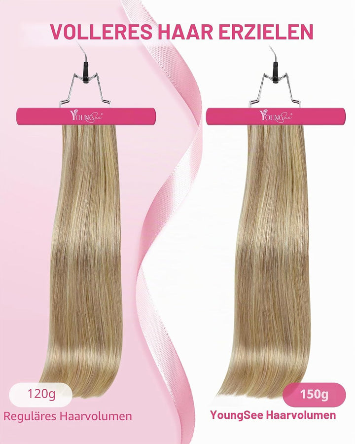 YoungSee Echthaar Extensions Clip Blond 50 cm Goldblond Strahnchen Mittelblond Clip in Extensions Ec