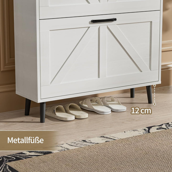Schuhschrank Schmal, Schuhregal mit 2 Klappen, Schuhkipper mit 4 Ablageflächen, Schuhkommode mit off